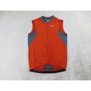 Nike Cycling Jersey Mens Medium Orange FitDry Full Zip Lightweight Sleeveless